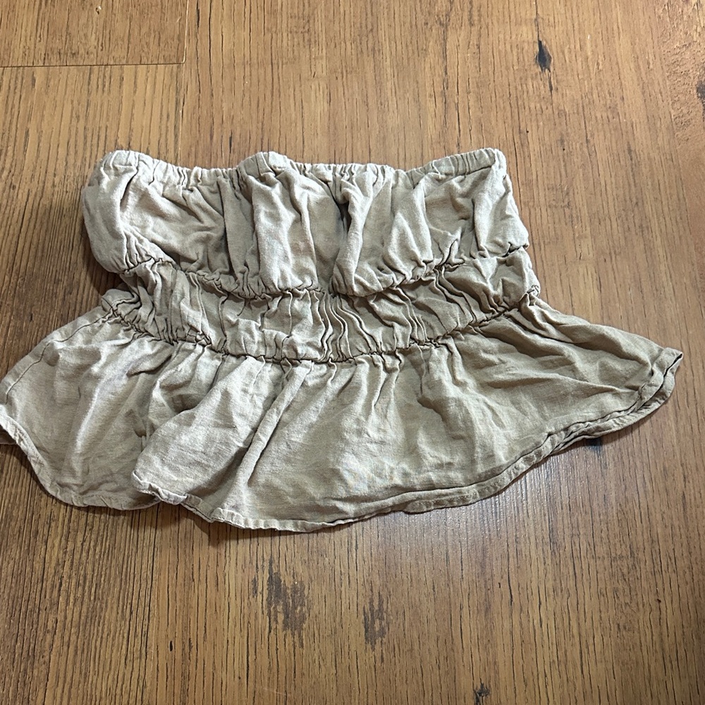 Tan Ruffled Crop Tube Top